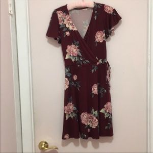 Fit and flare xs burgundy and floral dress